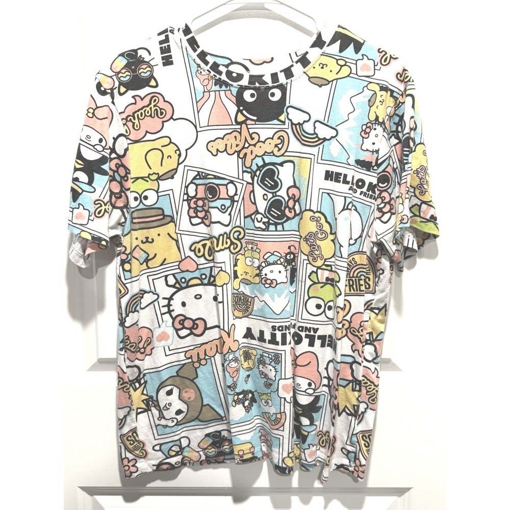 Hello Kitty Sanrio Kawaii Graphic Tee M White Y2K Cutecore Harajuku Streetwear